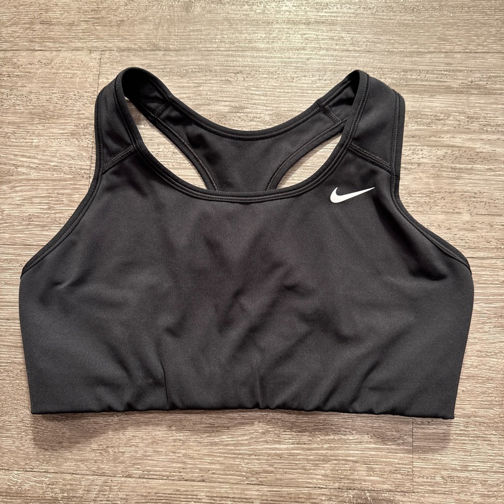 Nike‎ Sports Bra Girls Large 14-16 Black Swoosh Non Padded Running Yoga Outdoor